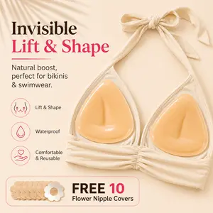 【FREE 10 Flower Nipple Covers】Triangle Silicone Bra Pads, Reusable & Sticky. Thick Center, Thin Edges for Natural Lift & Smooth Coverage Under Tops, Dresses & Bikinis!