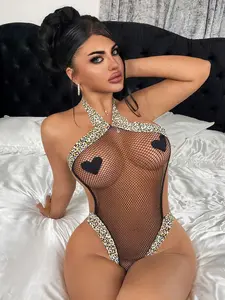 Women's New Sheer Nightgown - Fishnet & Lace Chemise with Spaghetti Straps for Daring Allure Lace Bodysuit