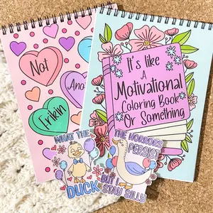 2 Adult Coloring Book Bundle - 8x10in - Adult Coloring Books - With 2 2.5in Matching Stickers