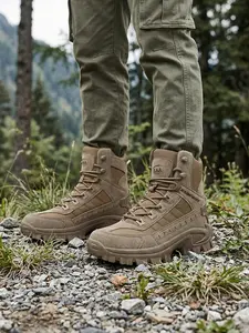 Men's Tactical High-Top Military Boots - All-Season Durable Outdoor Hiking & Casual Shoes with Lace-Up Closure, Non-Slip Rubber Sole, Hiking Gear, Rugged Terrain, Rugged Style