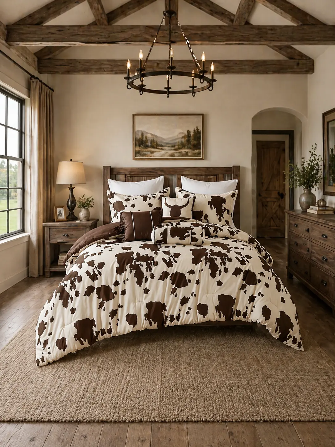 Cow Print Comforter Set 6 Piece, Soft Microfiber Western Bedding Set (Queen / King )