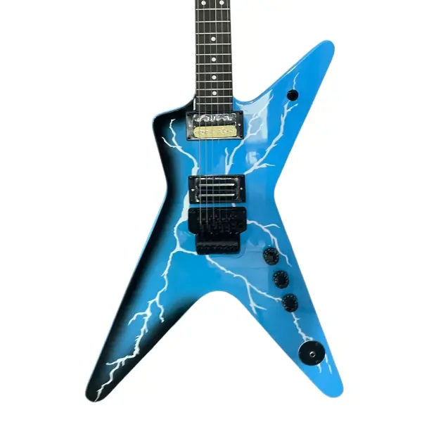 Dimebag Darrell ML Style 6-String Electric Guitar with Blue Lightning Veneer, Floyd Rose Vibrato, Rosewood Fingerboard, Mahogany Body, Guitar Tuning Pegs