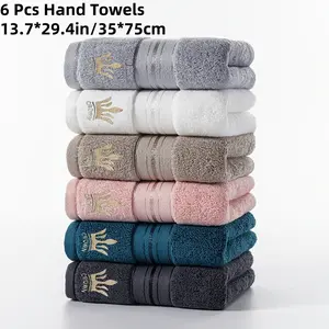 6pcs Bath Towel Set, 35*75cm / 13.7*29.5 inches, Crown Embroidered Pure Cotton Towels, 100% Cotton Material, Quick-Dry and Absorbent, Soft & Comfortable, Suitable for Bathroom, Shower Room, Hotel, and Spa Center