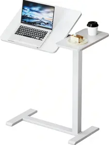 Overbed Bedside Table with Wheels, Adjustable Medical Tilt Top Hospital Bed Table Over The Bed, Rolling Laptop Desk, Mobile Standing Desk for Hospital and Home Use (White)