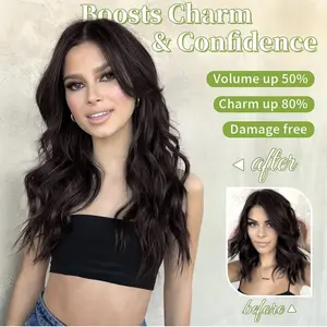 [Plodon]Deep Brown One-Piece Hairpiece with Four Clips | Long, Wavy Style | Double-Layered & Extra-Thick for Voluminous Fullness | Easy to Wear | Blends Seamlessly | Exclusively for Women | A Springtime Essential Hair Extensions Clip-In fashion wig