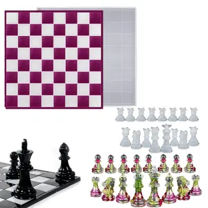 12 inches XL Large Checkers Chess Board Epoxy Resin Mold, 16 Pieces Full Size 3D Silicone Chess Piece Mold, Board Game Mold, Birthday, Christmas, Halloween Gifts for Chess Lovers
