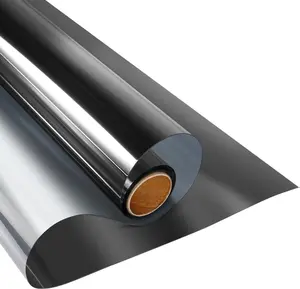Black-Silver One Way Daytime Privacy Static Cling Window Film 17.5 Inch X 6.5 Feet UV Blocking Heat Control Energy Saving for Home Office