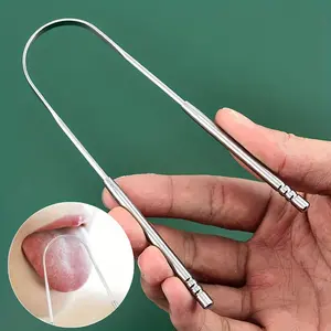 1 piece stainless steel tongue cleaner with ergonomic handle and sharp edge - metal tongue cleaner for fresh breath, tartar removal, glossy finish for daily use, travel-friendly oral care (fragrance-free)