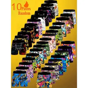 10pcs Men's Graphic Boxer Briefs - Stretchy, Breathable, Colorful Prints, Fun Gift for Him