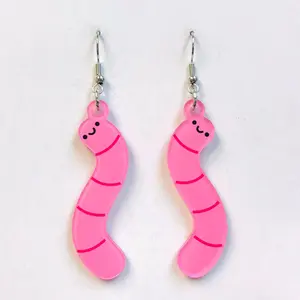 Pink worm earrings