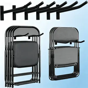 Heavy Duty Wall Mounted Storage Rack, Folding Chair Organizer for Garage, Garden Tool Holder for Ladders Tires Strollers, Heavy-Duty Utility Shelf for Chairs Carts, Space Saving Black (3-Pack)