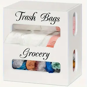 2 in 1 Grocery Bag Holder Trash Bag Dispenser, Wooden Trash Bag Holder Wall Mount, Grocery Bag Dispenser for Plastic Bags, Kitchen Cabinet Under Sink Organizers and Storage Metal Installation