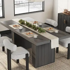 Garvee 70.8" Dining Table for 6 8 10, Modern Dining Room Table with Storage, Wood Kitchen Table with Fluted Legs, Dinner Tables for Kitchen Dining Room,Grey