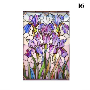 Stained Glass Window Film UV Resistant Window Privacy Film Purple Floral Privacy Living Room Bedroom Sun Blocking Decor Removable Static Cling Stickers Flower Design Decorative
