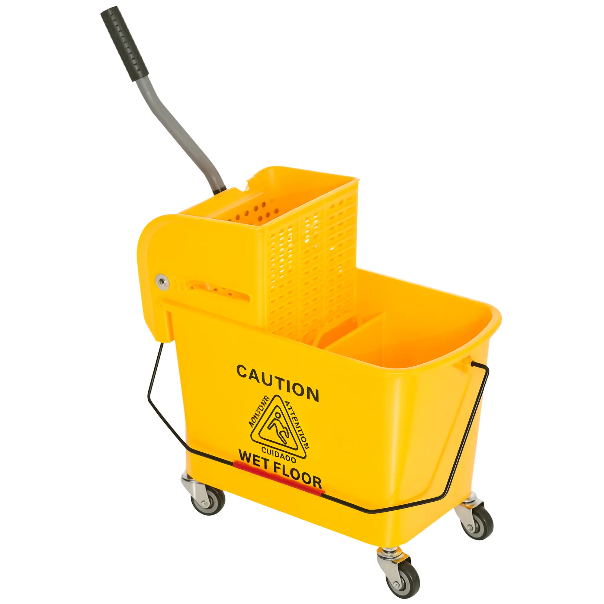 Sturdy Plastic Body Floor Cleaning Bucket with Wringer - Compact 21-Qt, Separate Dirty & Clean Water, Side Press Wringer, Non-Marking Casters, Wheels, Ideal for Full House & Closets Cleaning