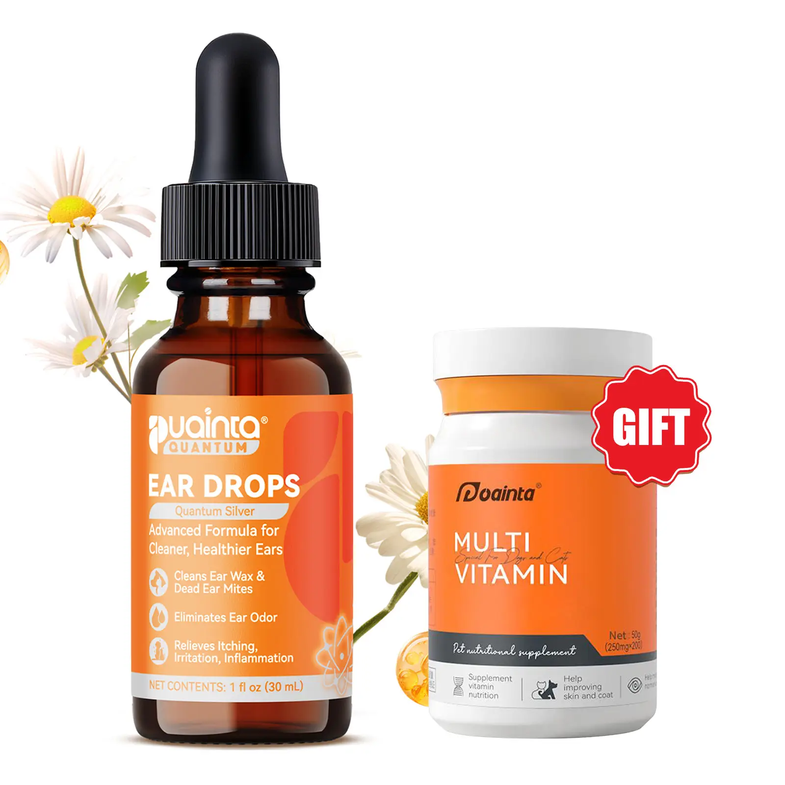 Puainta Quantum Silver Ear Drops for Dogs & Cats - Ear Infection Treatment, Ear Mite Remedy for Itchy Ears, Cleanser Cleaner Solution, 1 oz