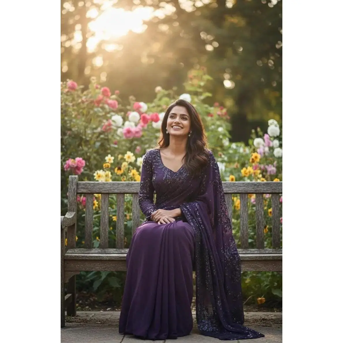 Purple Heavy Sequin Pre-stitched Saree - Luxury Georgette
