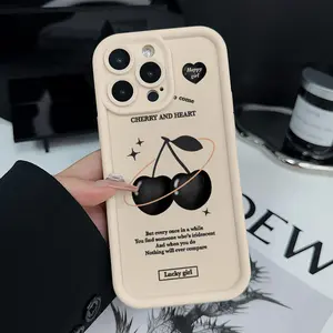 Black Cherry Phone Case for iPhone 16 15 14 Pro Max 13 12 11 XR XS Plus E Shockproof Drop Protection Rugged Durable Silicone Cover Cellphone Protective