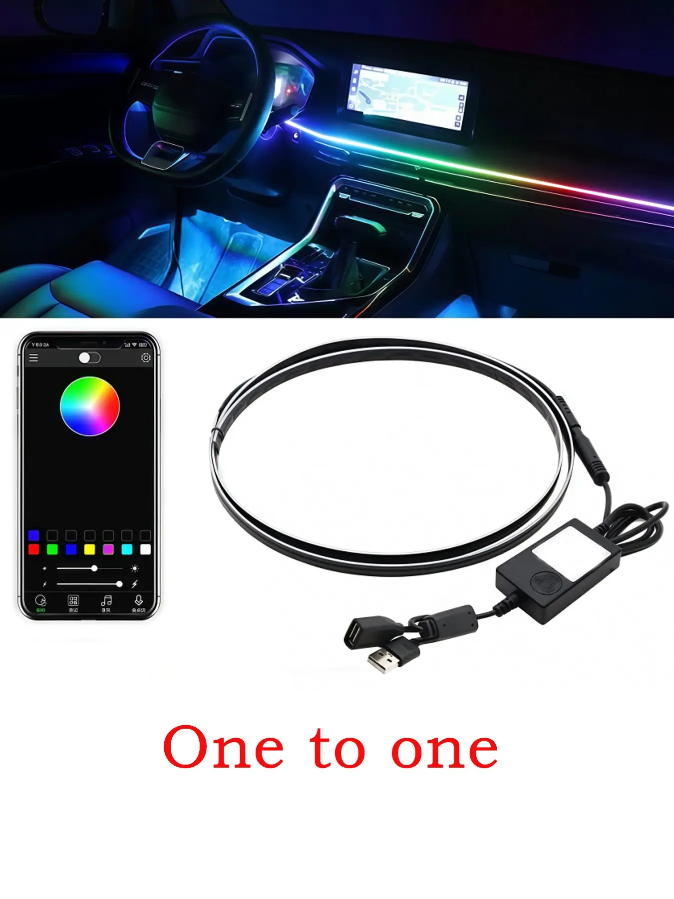 New Car USB Acrylic Colorful Flowing Light Dashboard Atmosphere Lamp for Tesla Model 3 Y, Stylish Interior Lighting Accessory