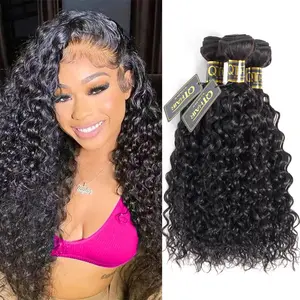 QTHAIR 16A Water Wave Human Hair Bundles 4×4 HD Lace Closure 100% Unprocessed Virgin Human Hair Quick Weave Traditional Sew in Hair Extension for Black Women 14-26 inches