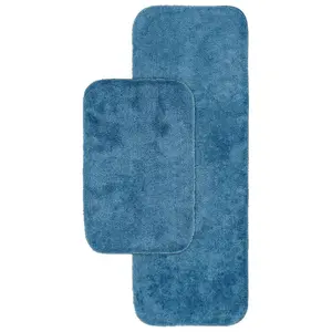 2pc Traditional Nylon Washable Bathroom Rug Set Basin Blue - Garland Rug: Includes Runner, Latex Backing, Tufted Design