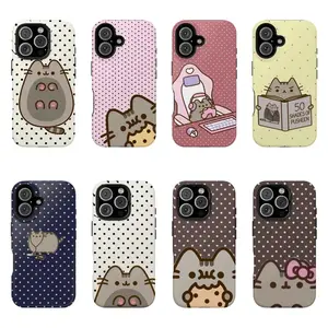 Pusheen The Cat Phone Case, Polka Dot Shockproof Case Cover Compatible With iPhone 16 15 14 13 12 11 Pro Max Galaxy S25 S24 S23 S22 Ultra, Gift For Christmas Cute Monkey Cartoon lurvia female beautiful couple Protection Curve Floral Ed Hardy Skull Leopard