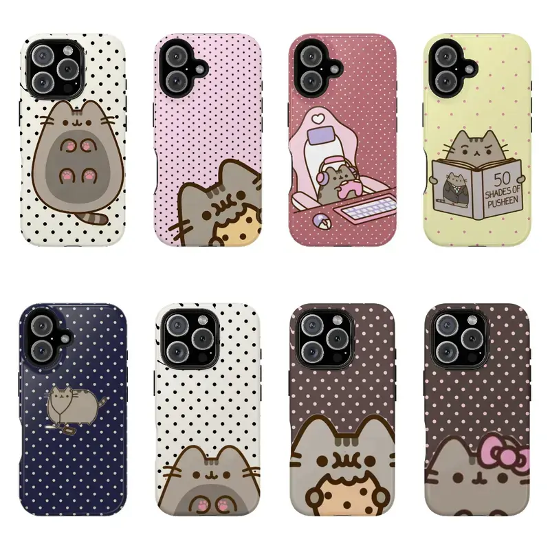 Pusheen The Cat phone case, polka dot shock-absorbing protective cover, iPhone 16 15 14 13 12 11 Pro Max, Christmas Gift Cute Monkey Cartoon Beauty Couple Protection Curve Flower Ed Hardy Skull Leopard Protection Phone Accessories