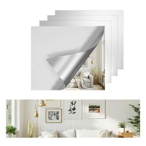 Frameless Glass Full Length Mirror Tiles 4 Piece Set, Wall Mounted for Bedroom Home Gym Door, HD Float Glass with Frosted Edges, Easy Stick-on Installation