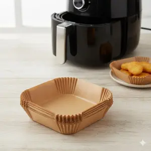 Air Fryer Disposable Liners, Square Parchment Paper Sheets for Oven, Non-Stick Oil-Proof Basket Covers. Biodegradable Cooking Paper, Easy Replacement to Keep Basket Clean. Fits All Air Fryer Models, Reduces Cleaning Time for Efficient Baking & Frying.