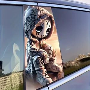 2 Pieces Gothic Robot Dolls in Hoodies Vinyl Car Stickers - Waterproof Sunscreen, Scratch Resistant B-Pillar Stickers, Creative DIY Door Pillar Stickers, Durable Decoration Auto Parts, Gothic Car Decoration, High Quality, Decal For Cars