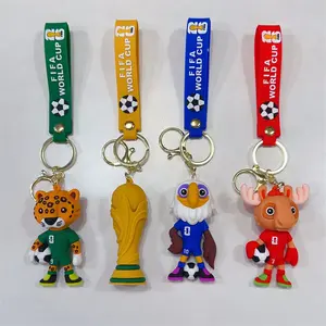 2026 New Football World Cup Mascot Keychain Pendant football game peripherals,Fan Souvenir Mascot Cartoon Hanging Decoration Car Accessory Gift for Male Friends