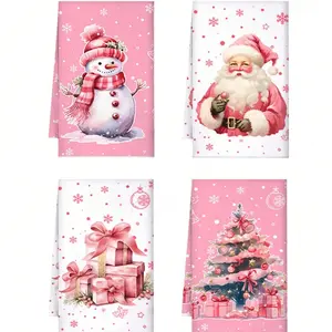 4pcs Christmas Hand Towels Set, 36x63cm, Cute Snowman & Santa Design, Soft Absorbent Fabric, Premium Towel Set, Perfect Holiday Gift