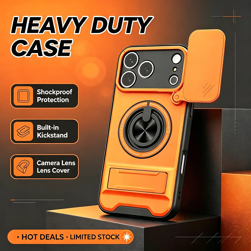 Shockproof Phone Case Full-Body Cellphone Cover Accessories - Metal Armor Shell with Aluminum Kickstand, Slide Camera Shield, Military-Grade Protection, Handheld Compatibility with iPhone 11-18 Pro Max, Samsung Galaxy S20-S26 Ultra Plus FE