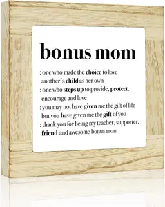 Bonus Mom Gifts from Daughter Son Christmas Mothers Day Birthday Gifts for Stepped Up Mom Mother Stepmom Retro Wood Decor Sign for Home Office Farmhouse Bedroom Shelf Desk 4 X 4 Inch