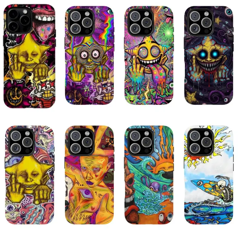 Bold Colorful Skull & Wave Art,Tough phone case,for iPhone 16 15 14 13 12 11 17Pro Max,for Samsung S25 S24 S23 S22 Ultra,Gifts For Fans, Phone Accessories