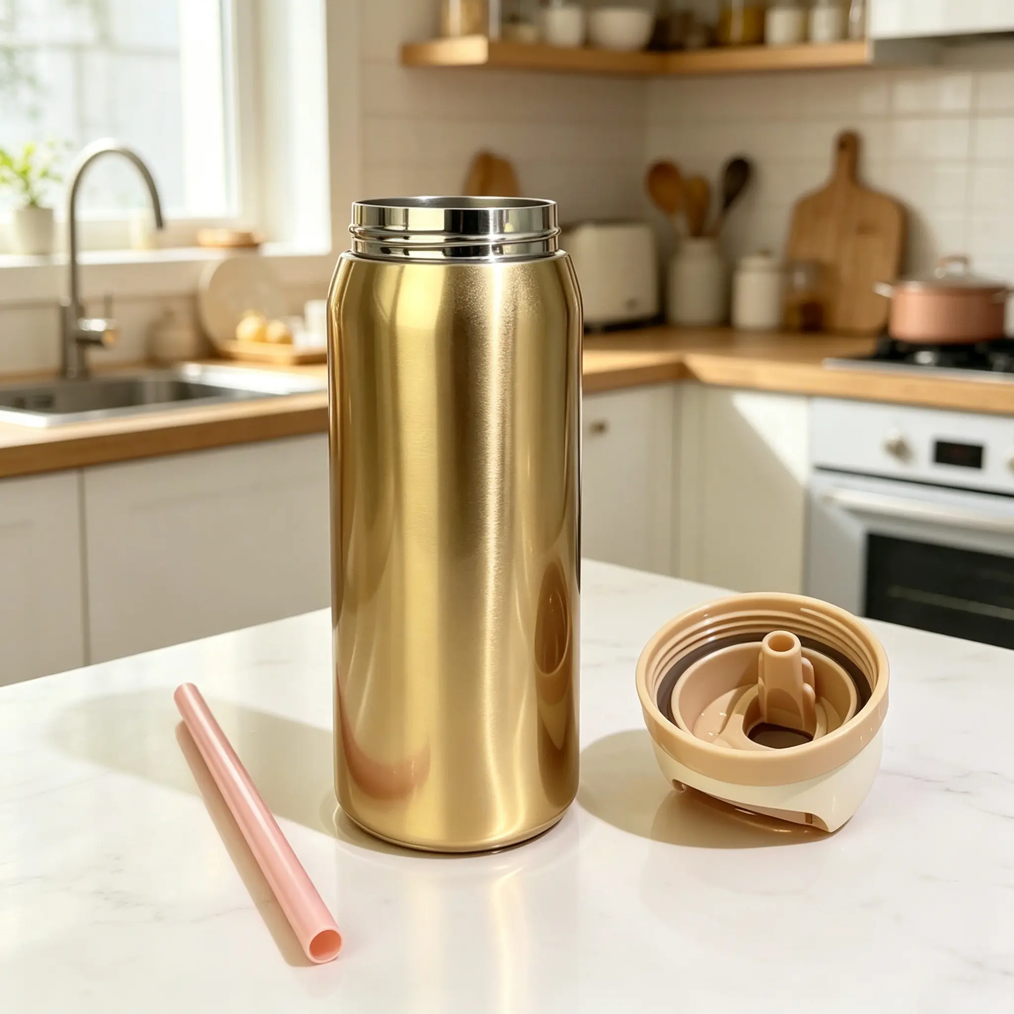 Owala FreeSip 32oz Gold Stainless Steel Insulated Water Bottle - Leak-Proof Lid, BPA-Free, Portable Straw Cup, Suitable for Daily Office, Sports & Travel Use (Kitchenware Drinkware Vacuum Flask)
