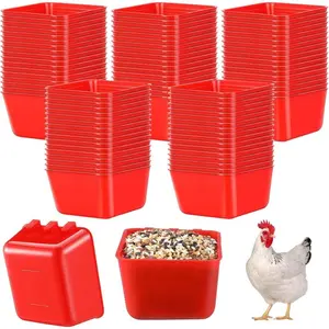 50 Pcs Cage Cups Chicken Feeder Cups 16 oz Hanging Bird Food Water Cups Bunny Cage Feeding Bowl Dish for Pet Parrot Rooster Parakeet Gamefowl Poultry Pigeon Wire Cage(Red)
