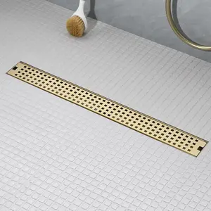 24 Inch Linear Shower Drain - Brushed  304 Stainless Steel Rectangular Floor Drain with Adjustable Leveling , Hair Strainer and Removable Grate