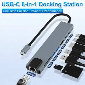 USB C HUB, 8 in 1 USB C Adapter with 4K HDMI, 100W PD, USB C Port, USB 3.0, RJ45 Ethernet, SD/TF Card Reader, Docking Station Compatible with MacBook Pro/Air USB C Laptops and Other Type C Devices