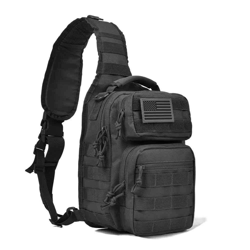 Tactical shoulder backpack, Molle, EDC messenger bag, chest bag, suitable for men and women for outdoor travel, hiking, camping, wanderer messenger bag with American flag patch