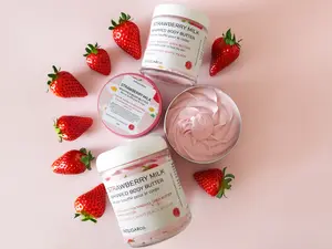 Fatsugarco - Strawberry Milk Whipped Body Butter - Organic Shea Butter, Mango Butter, Nourishing Cream for Dry Skin  Smooth Strawberry