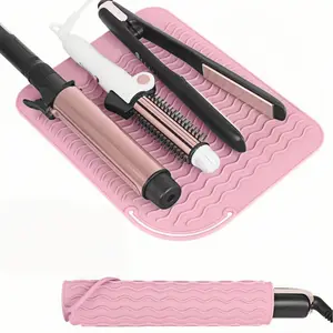 Heat-Resistant Non-Slip Hair Straightener & Curling Iron Holder -   Prevents Burns & Protects Countertops, Countertop Protection, Sleek Metallic Finish, Sturdy Construction,Heat Resistant Silicone Mat,500F Counter Protector, Portable & Travel-Friendly