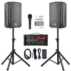 EXOTON S-1202 12inch 2000W Bluetooth PA System with Powered Mixer Set, Passive Speakers with 6 Channel Mixer/Stands/Mic/Effect Controller/ 48V Phantom Power,for Indoor&Outdoor