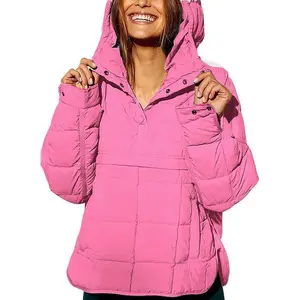 Women’s Oversized Puffer Jacket – Lightweight Quilted Hooded Coat – Warm Winter Pullover with Padded Hood, Casual Style with Pockets, Adjustable Fit
