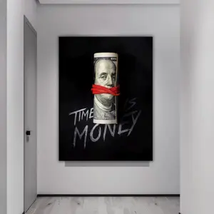 Time Is Money Canvas Wall Art Dollar Bills Painting Money Office Decor
