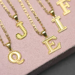 Minimalist 14k Gold Plated Letter Golden Pendant Necklace with Cuban Link Chain Personalized Initial A-Z Anti Allergic Charm Jewelry for Her Exquisite Gift for Children