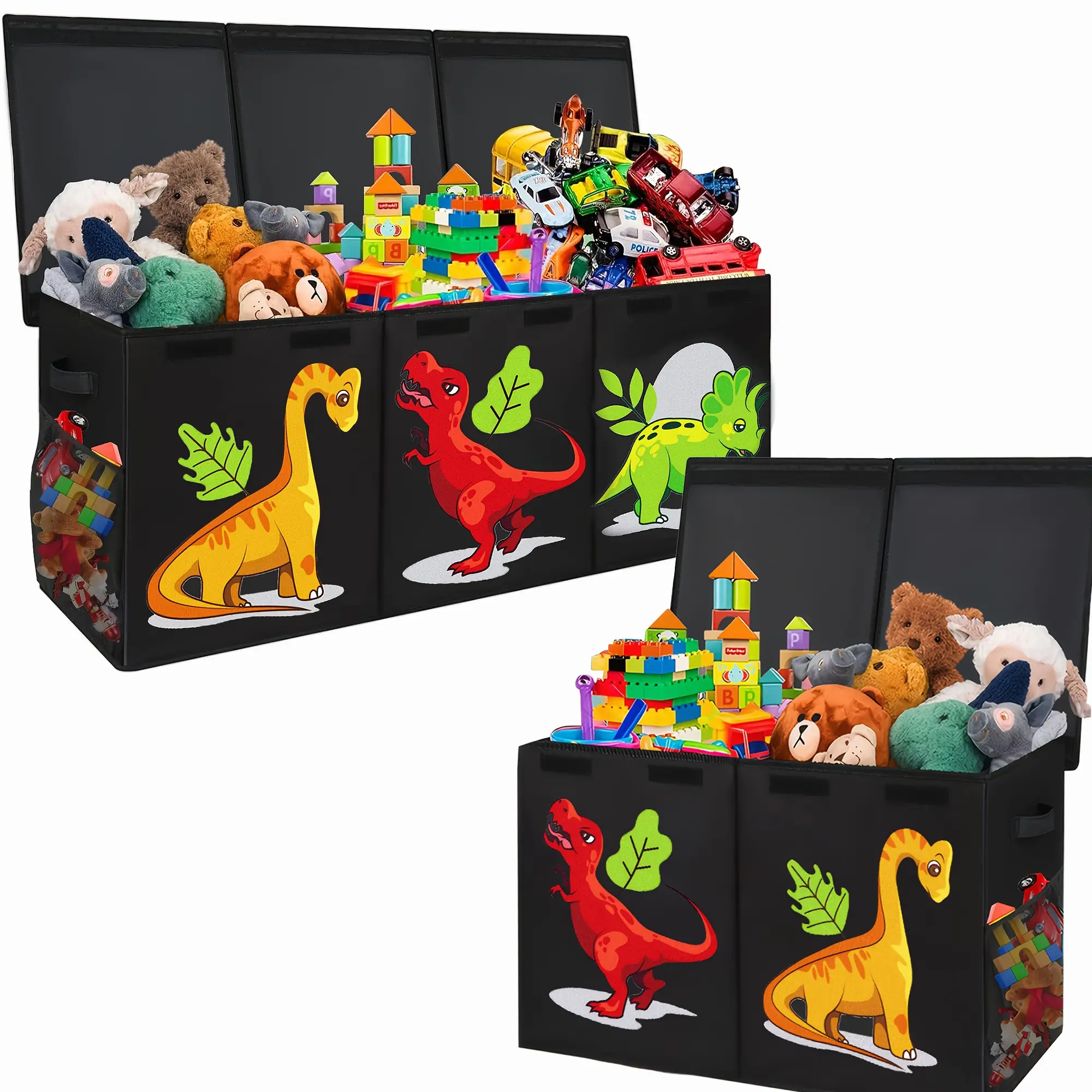 Extra Large Box, Collapsible Sturdy Storage Organizer With Lids, Dinosaur Box For 14+ Boys Girls, Chest Bin Baskets For Living Room, Playroom, Bedroom, Nursery, Black
