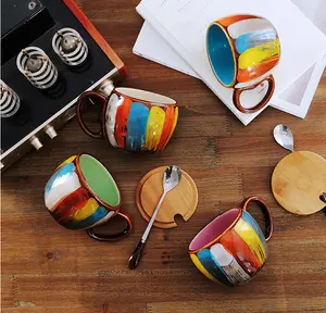 Creative ceramic cup milk water cups coffee mugs breakfast couple cup mug with lid spoon