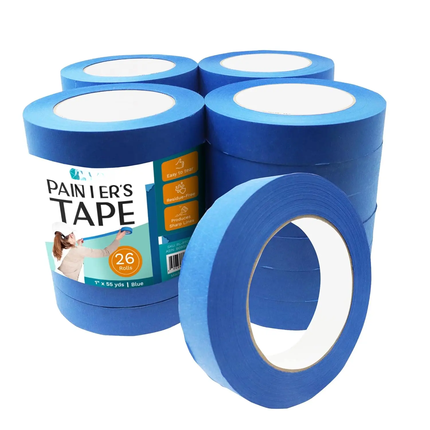 Painter's Tape, Blue | 1" x 55 Yards (1,430 Yards Total) | 26 Rolls - Bulk | Blue Tape/Painters Tape 1 Inch |  Tape for Walls, Glass,  Trim| Painting/Masking Tape | Blue