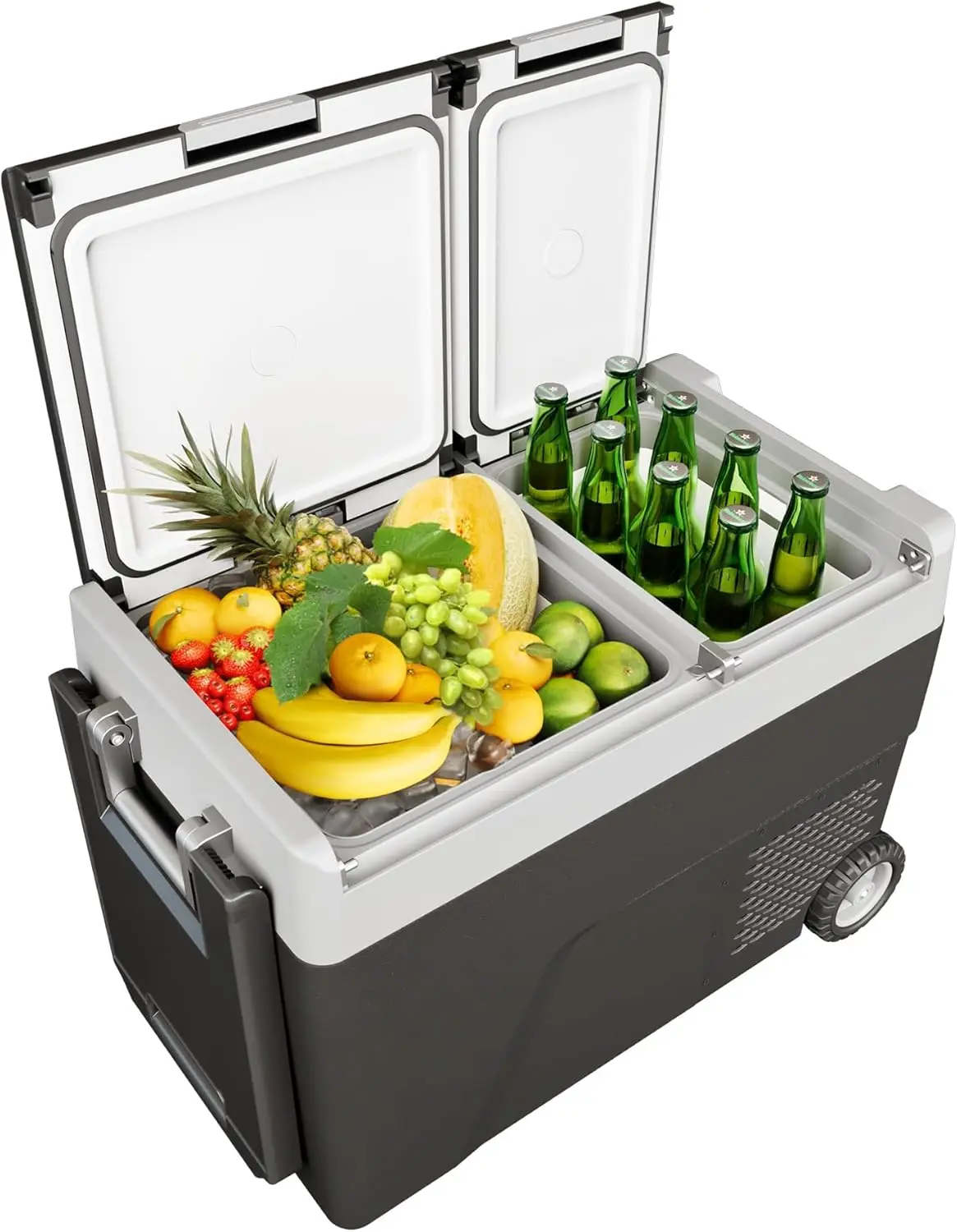 51 QT(48L) Insulated Portable Wheeled Car Fridge Freezer, 12V Electric Cooler with Wheels & Handle, Dual Zone -4℉-68°F, App Control, AC/DC Charger for Camping Vehicle Travel, Insulated Portable Cooler, Wheeled Cooler